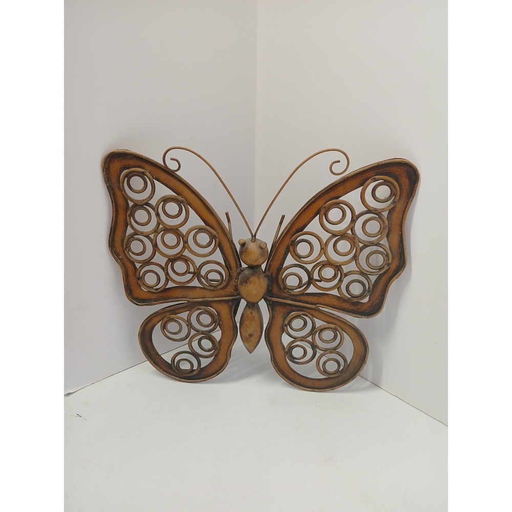 Vintage Metal Butterfly Wall Art Decor Large Bronze Gold Cutout Sculpture 14"